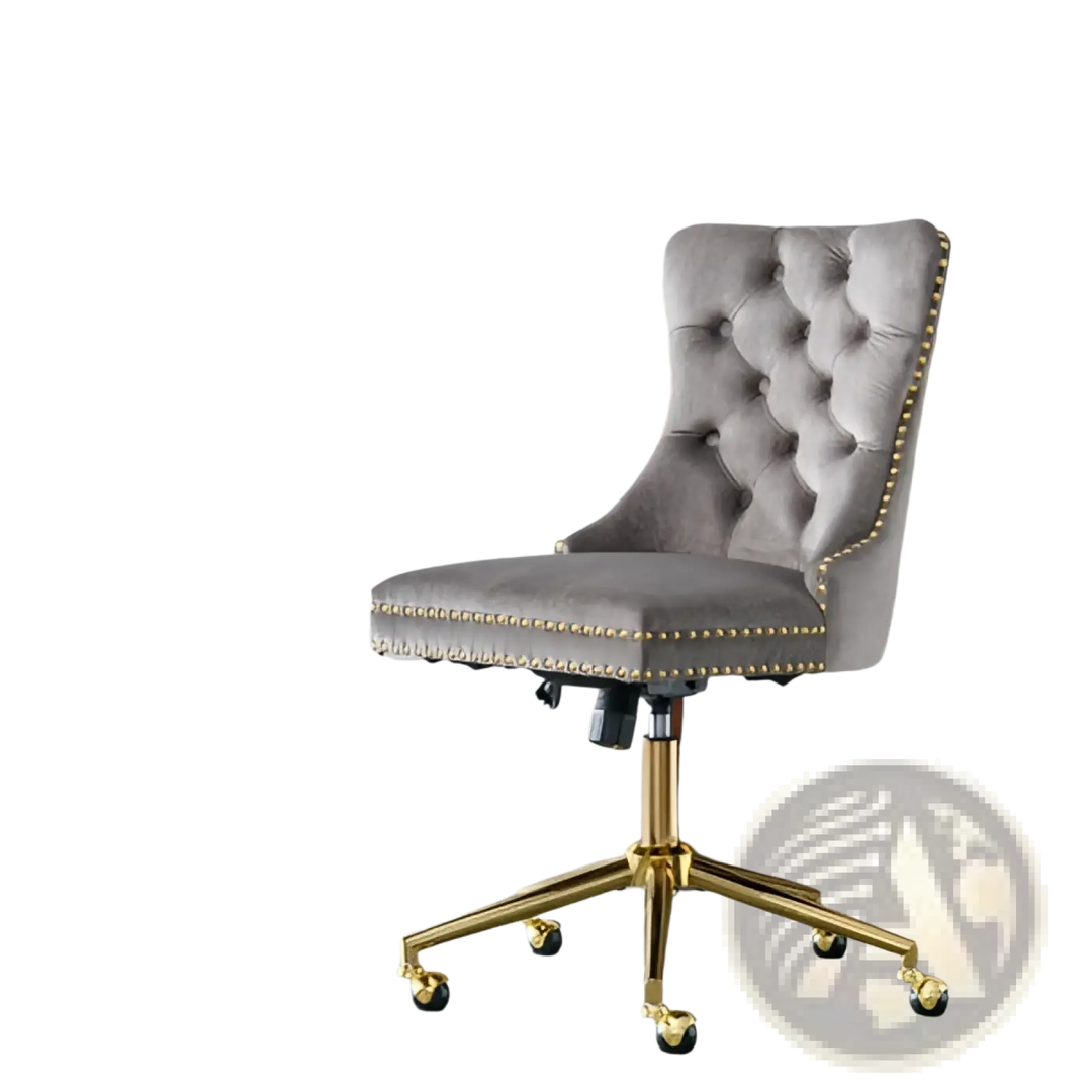 Velvet Office Chair Tufted Gray with Gold Base Swivel