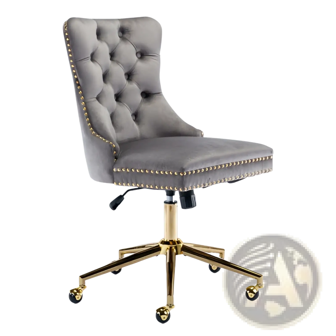 Velvet Office Chair Tufted Gray with Gold Base Swivel
