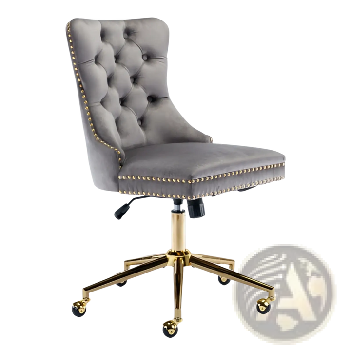 Velvet Office Chair Tufted Gray with Gold Base Swivel