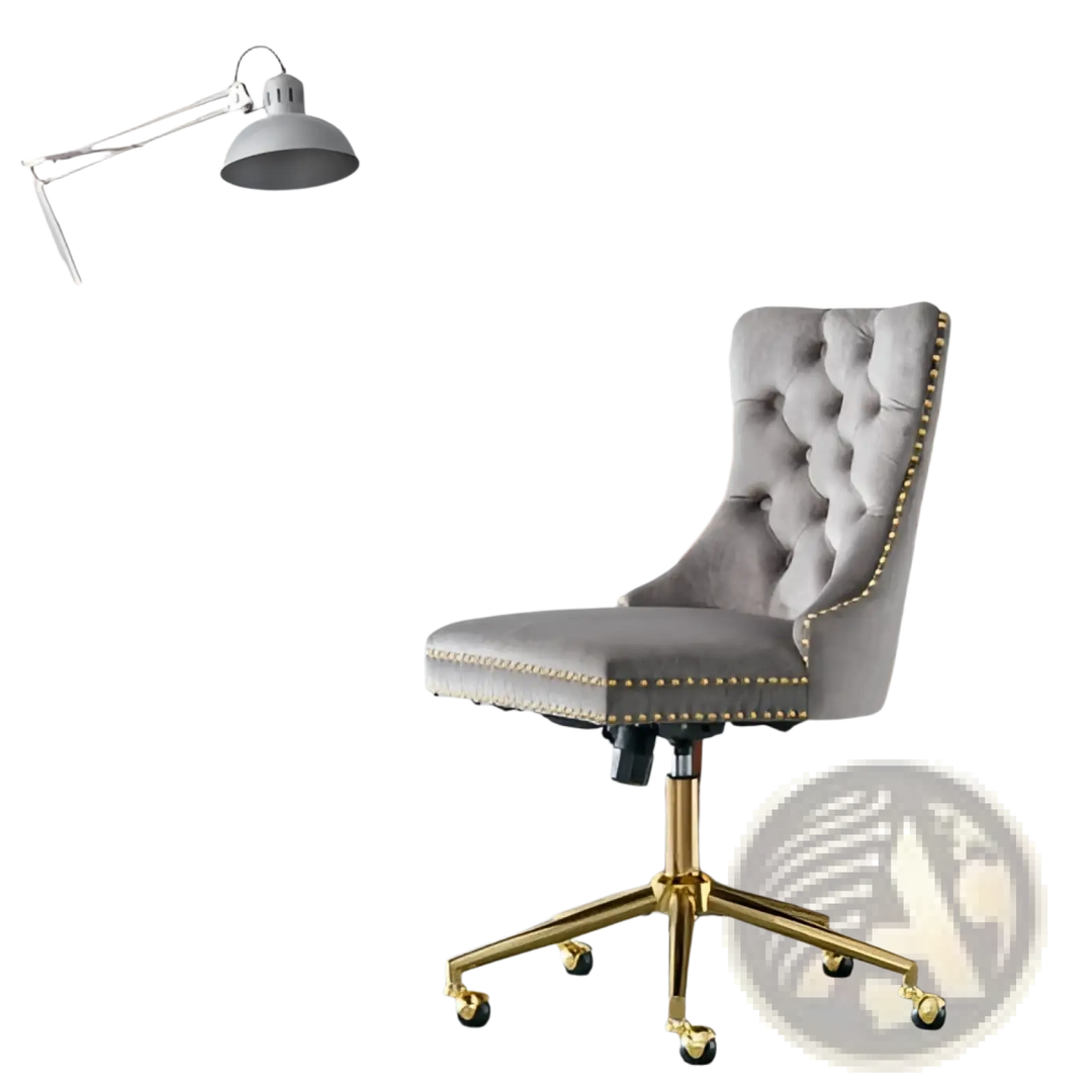 Velvet Office Chair Tufted Gray with Gold Base Swivel