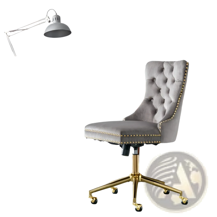 Velvet Office Chair Tufted Gray with Gold Base Swivel
