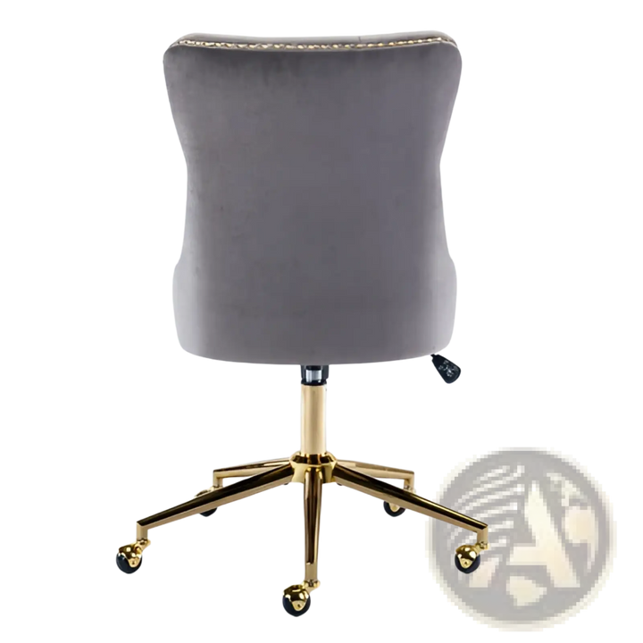 Velvet Office Chair Tufted Gray with Gold Base Swivel