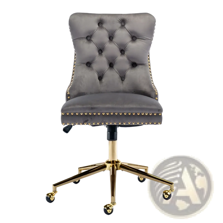 Velvet Office Chair Tufted Gray with Gold Base Swivel
