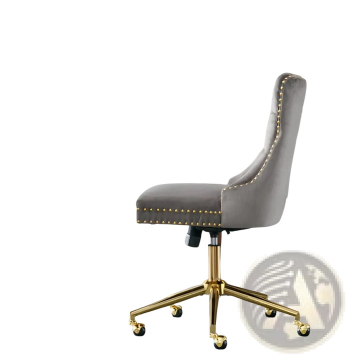 Velvet Office Chair Tufted Gray with Gold Base Swivel
