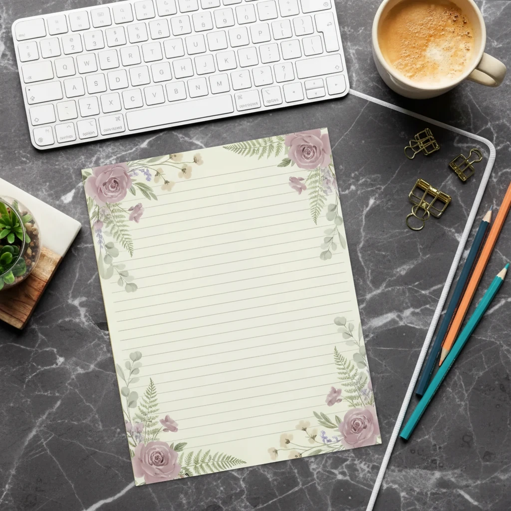 Vintage Botanical Pink Roses Ruled Notepad - 8.5x11 - DipaliZ
