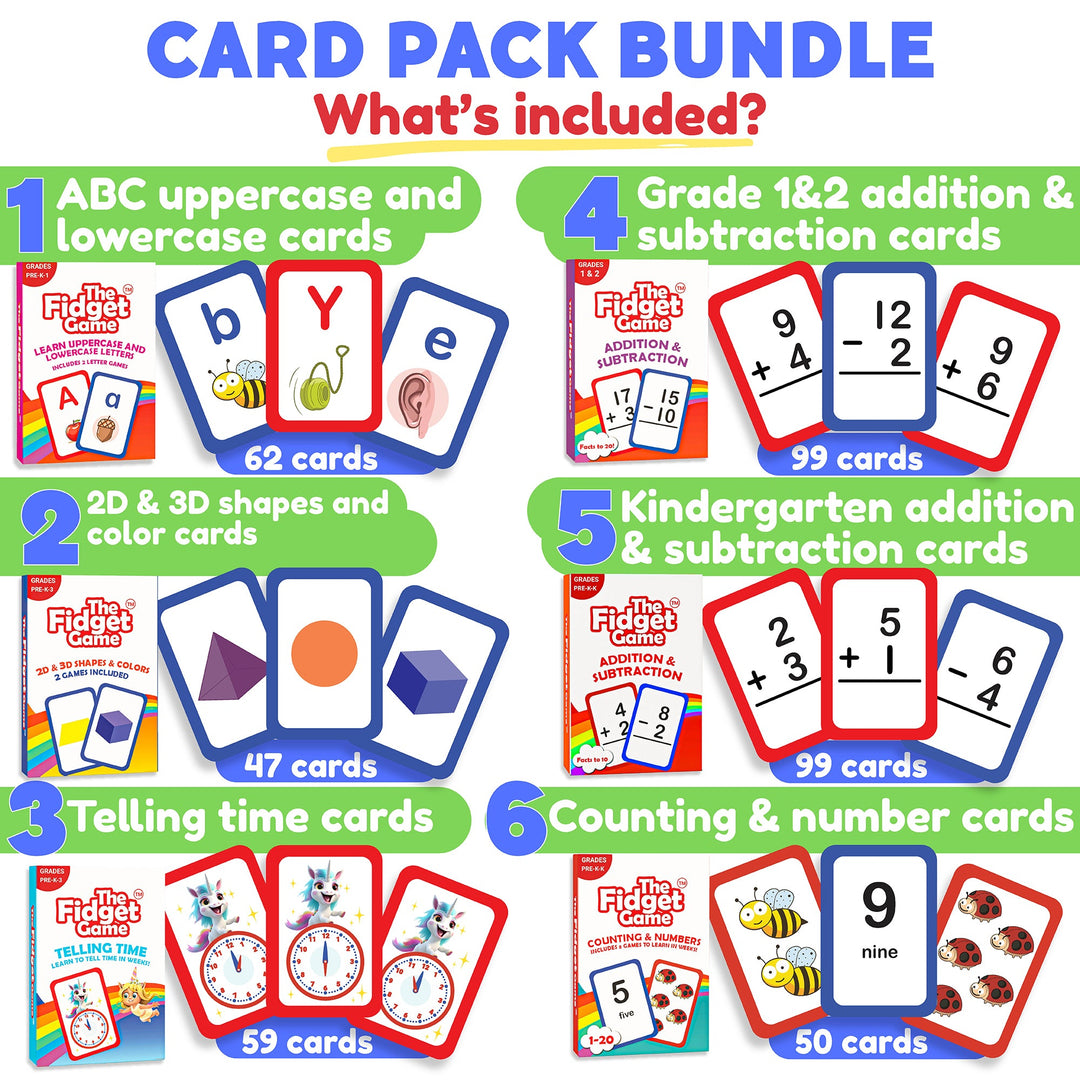 Educational card pack bundle layout showing 62,47,59,99 card sets for grades