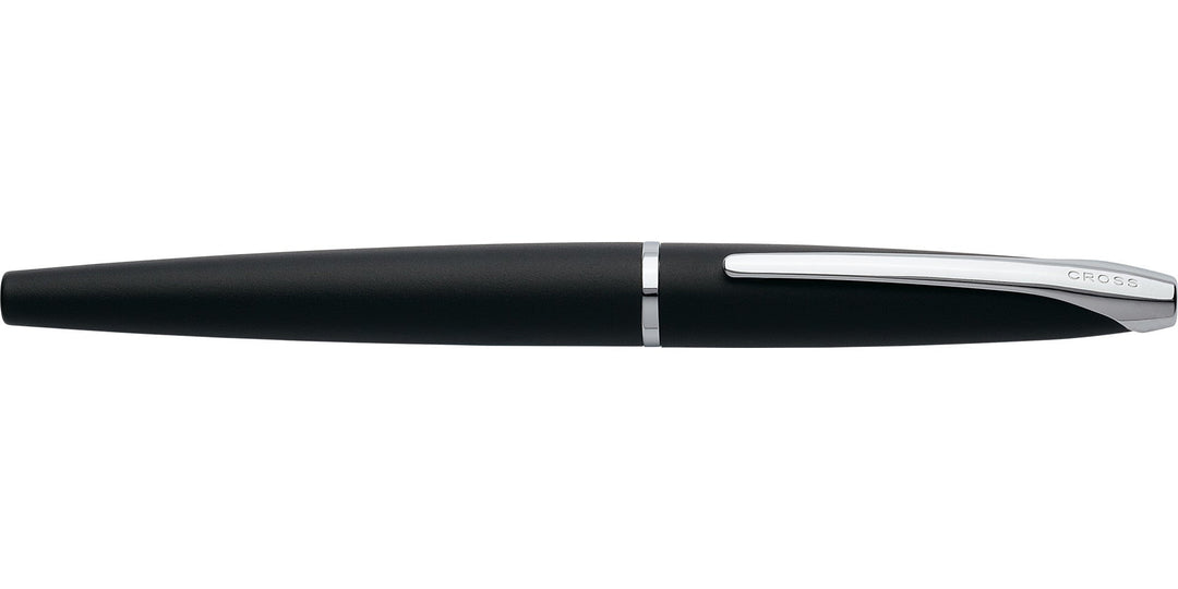 Black fountain pen side profile with stainless steel trim