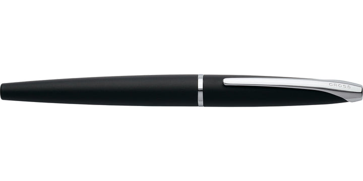 Black fountain pen side profile with stainless steel trim