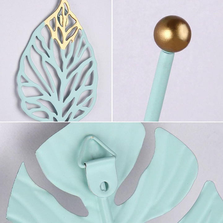 Wall Coat Rack Clothes Hanger Home Decoration Accessories Wall Hooks for Hanging Clothes Blue Leaves/Golden Leaves Home Storage Decorative Leaves Iron Hooks Tropic Plant Wall Mounted Single Clothes Hangers Decorative Hanger Hanging Hooks