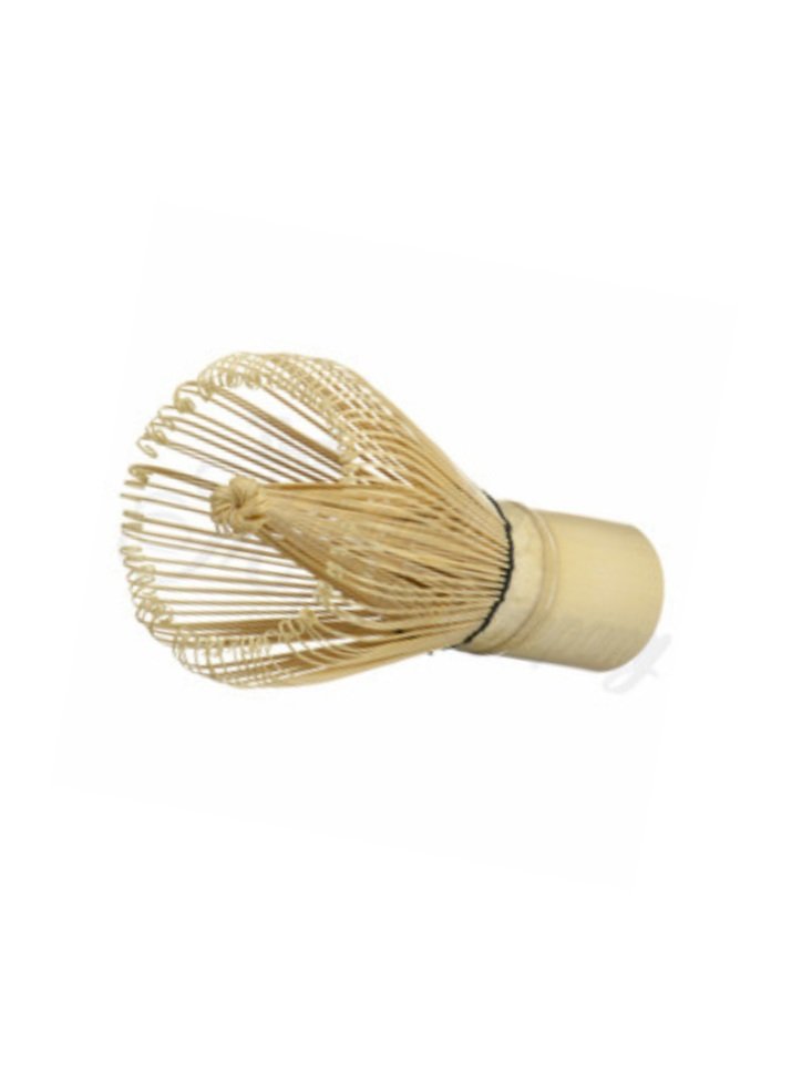 Bamboo matcha whisk with dense wire bristles and cylindrical handle