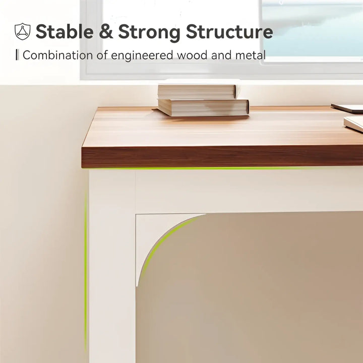 White Computer Desk with Minimalist Wood Top
