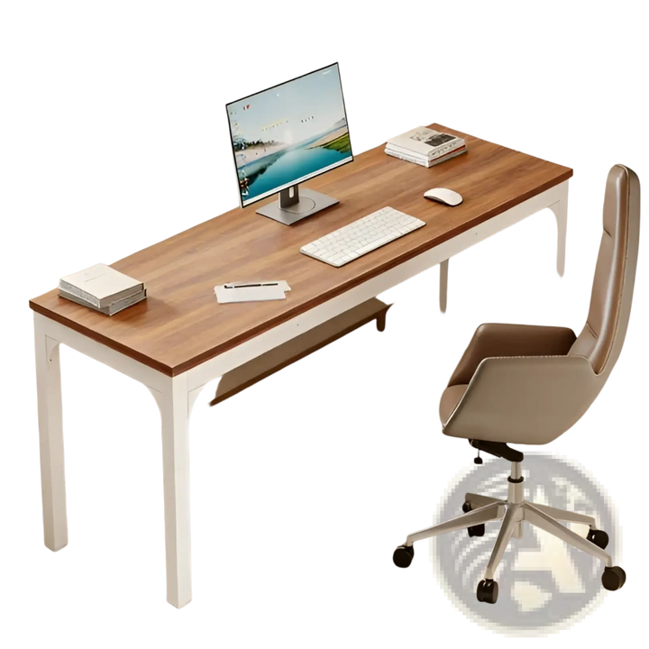 White Computer Desk with Minimalist Wood Top