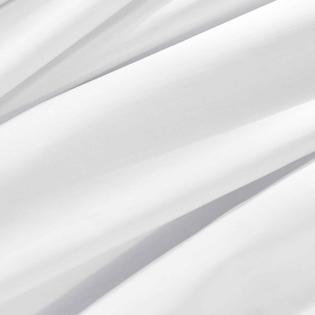 White cooling sheet fabric with smooth drape and edge finish