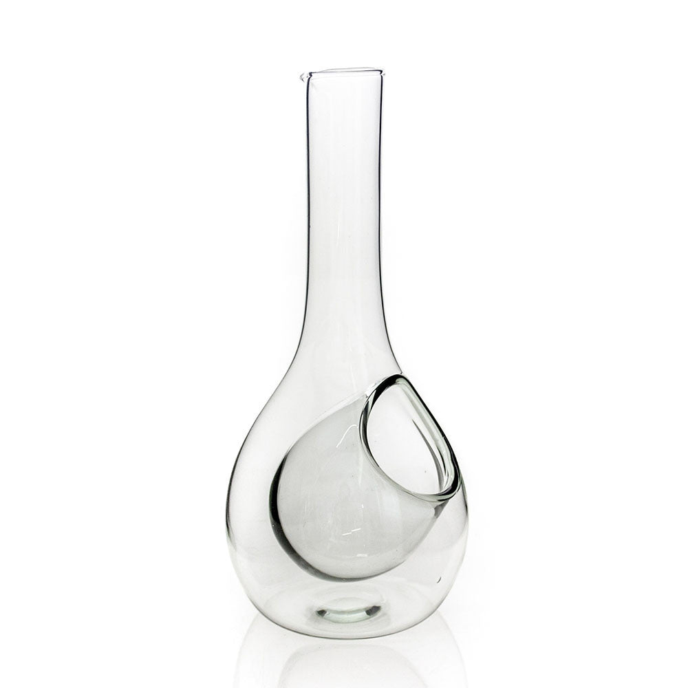 Glass wine cooler decanter with loop grip on round base