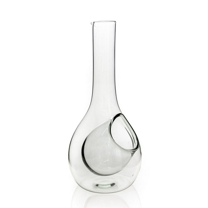 Glass wine cooler decanter with loop grip on round base