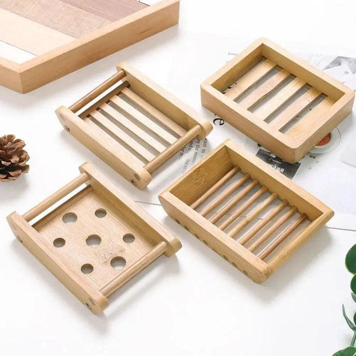 Wooden Natural Bamboo Soap Dishes Tray Holder Storage Soap Rack Plate Box Container Portable Bathroom Soap Dish Storage Box Bathroom Wooden Soap Case Holder Home Hand Craft Natural Wood Dish Holder for Soap Sponge