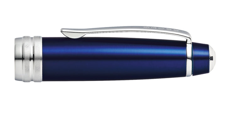 Blue lacquer rollerball pen with silver clip and polished silver end cap