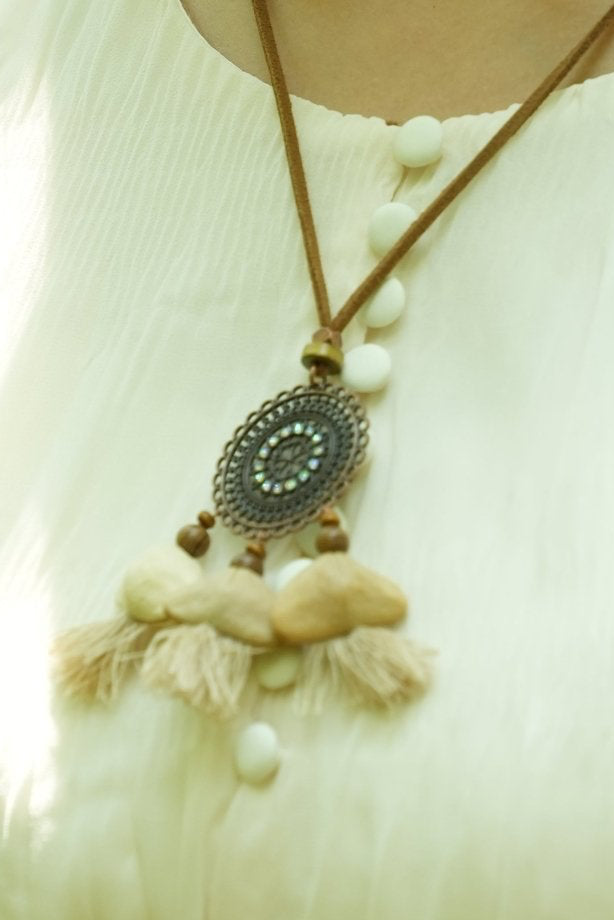 "Bohemian Mandala" Bronze Filigree Nut Necklace