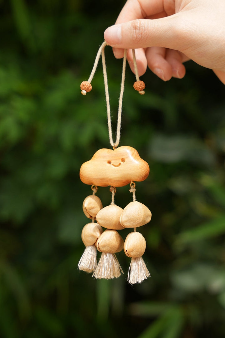 "Happy Cloud" Carved Wood Seed Mobile
